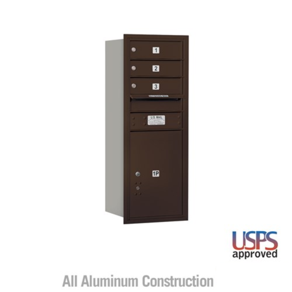 Salsbury 10 Door High Recessed Mounted 4C Horizontal Mailbox | 3 Doors and 1 Parcel Locker with USPS Access - Rear Loading