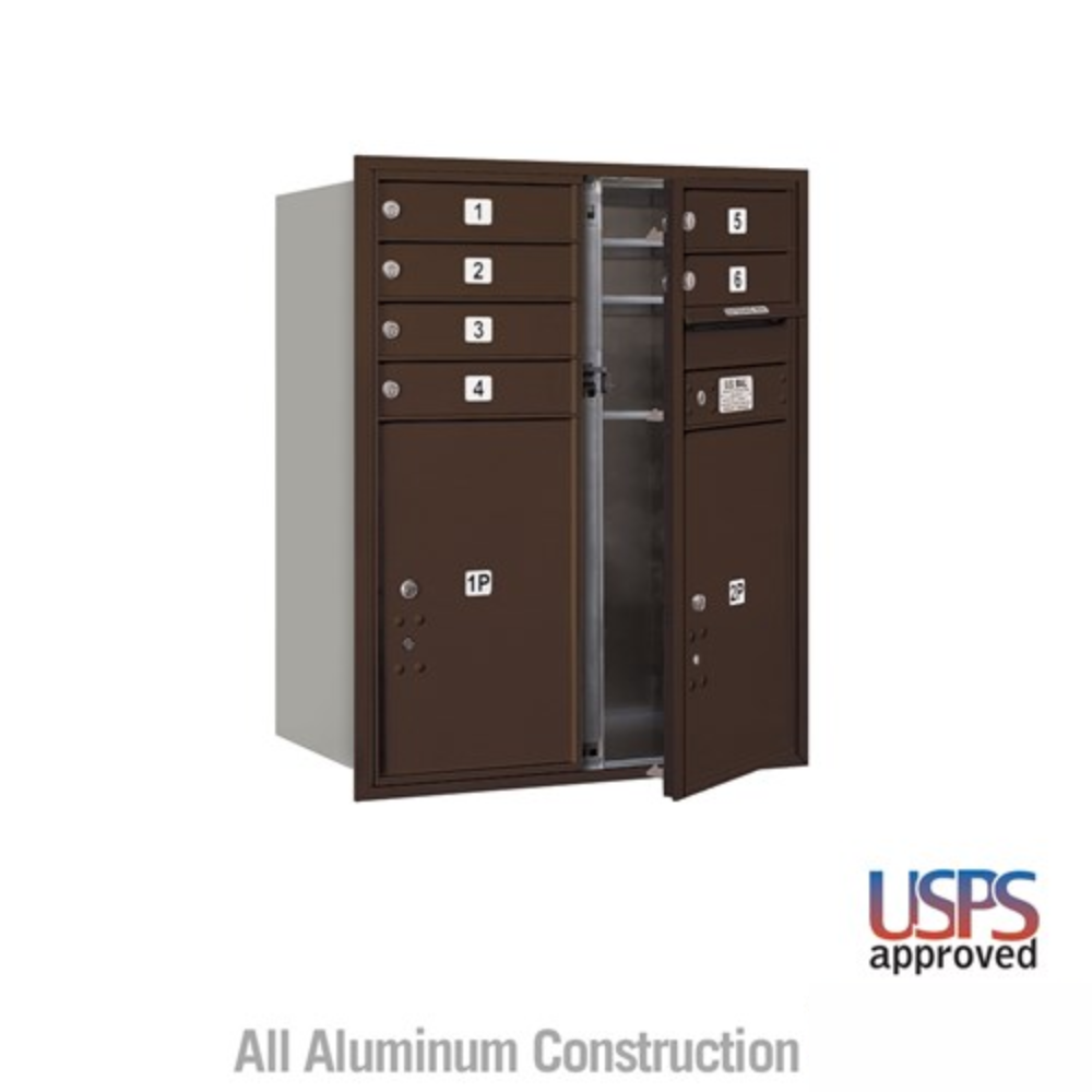 Salsbury 10 Door High Recessed Mounted 4C Horizontal Mailbox | 6 Doors and 2 Parcel Lockers with USPS Access - Front Loading