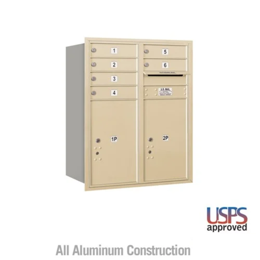 Salsbury 10 Door High Recessed Mounted 4C Horizontal Mailbox | 6 Doors and 2 Parcel Lockers with USPS Access - Rear Loading
