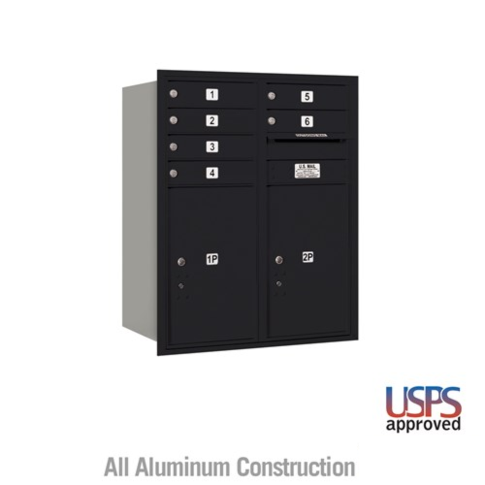 Salsbury 10 Door High Recessed Mounted 4C Horizontal Mailbox | 6 Doors and 2 Parcel Lockers with USPS Access - Rear Loading