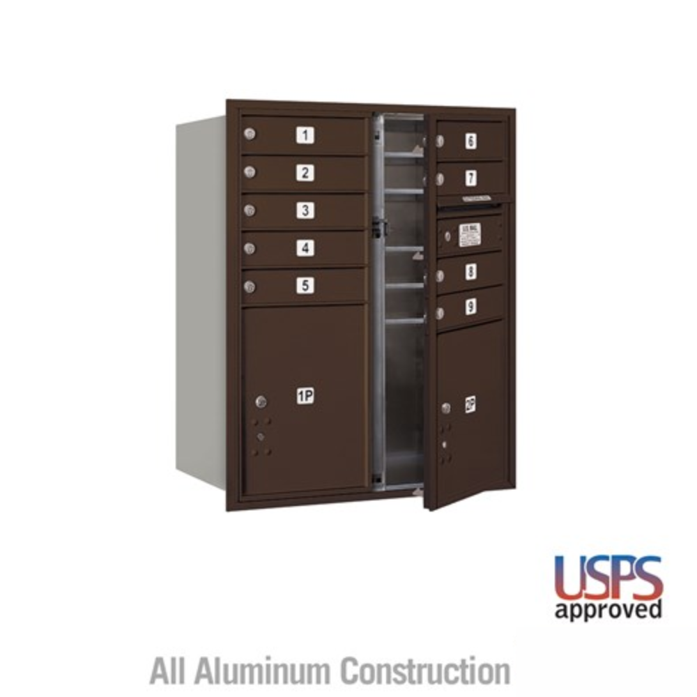 Salsbury 10 Door High Recessed Mounted 4C Horizontal Mailbox | 9 Doors and 2 Parcel Lockers with USPS Access - Front Loading