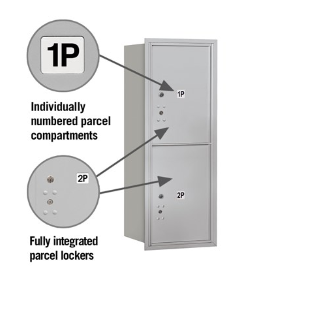 Salsbury 10 Door High Recessed Mounted 4C Horizontal Parcel Locker | 2 Parcel Lockers with USPS Access - Rear Loading