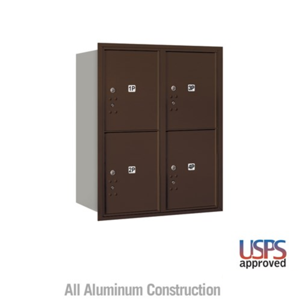 Salsbury 10 Door High Recessed Mounted 4C Horizontal Parcel Locker | 4 Parcel Lockers with USPS Access - Rear Loading
