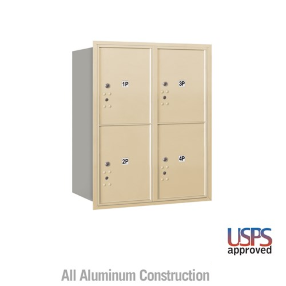 Salsbury 10 Door High Recessed Mounted 4C Horizontal Parcel Locker | 4 Parcel Lockers with USPS Access - Rear Loading