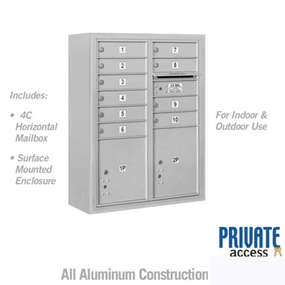 Salsbury 10 Door High Surface Mounted 4C Horizontal Mailbox | 10 Doors and 2 Parcel Lockers with Private Access