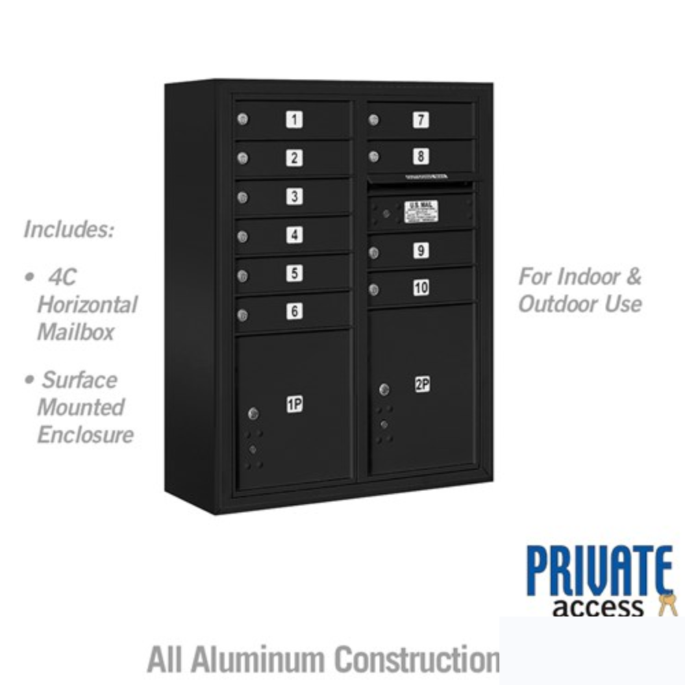 Salsbury 10 Door High Surface Mounted 4C Horizontal Mailbox | 10 Doors and 2 Parcel Lockers with Private Access