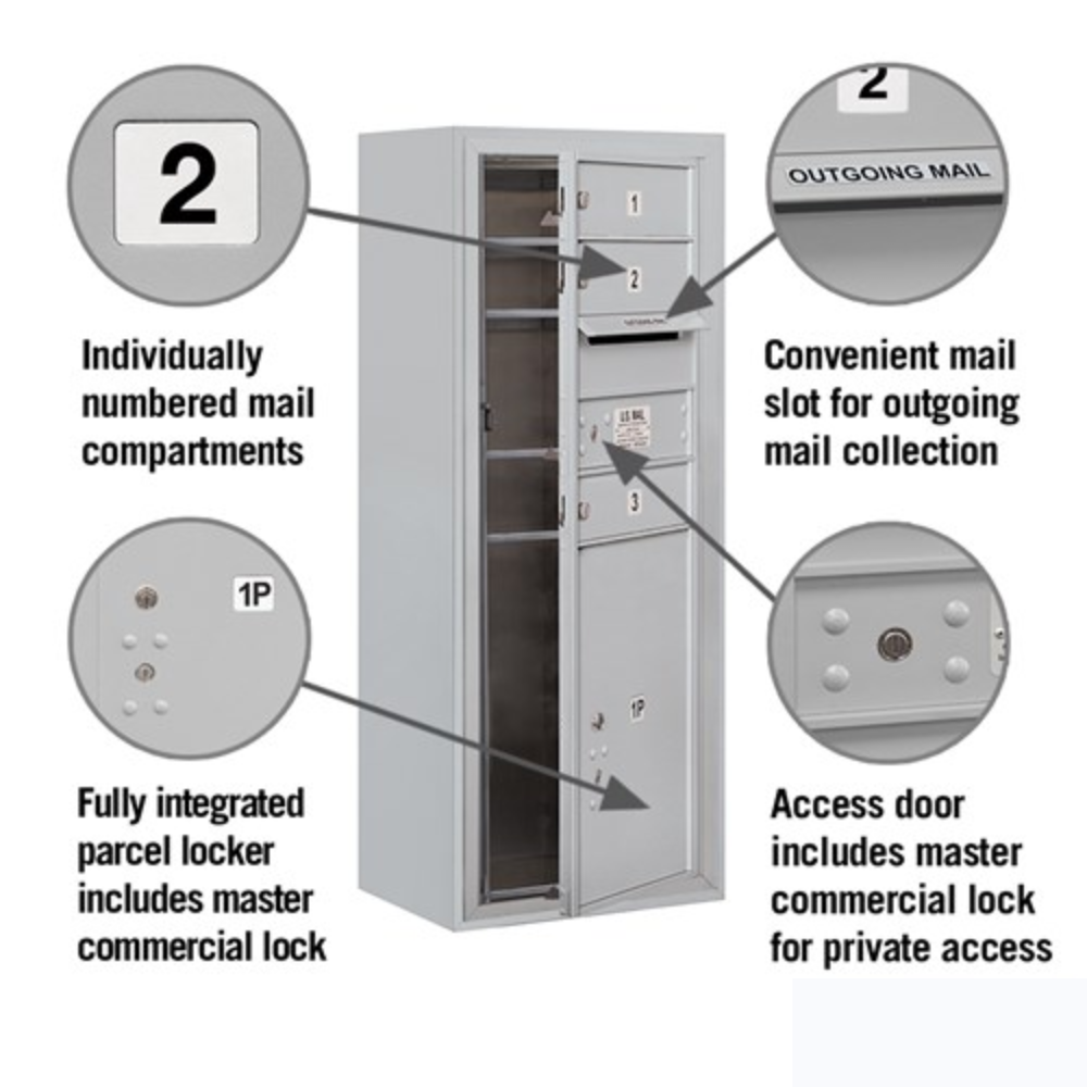 Salsbury 10 Door High Surface Mounted 4C Horizontal Mailbox | 3 Doors and 1 Parcel Locker with Private Access