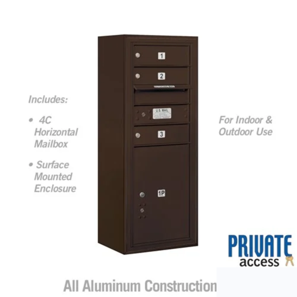 Salsbury 10 Door High Surface Mounted 4C Horizontal Mailbox | 3 Doors and 1 Parcel Locker with Private Access