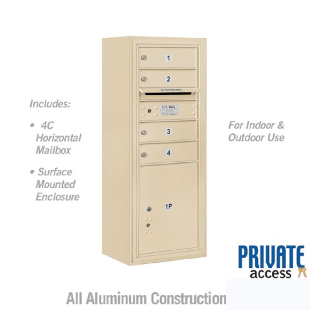 Salsbury 10 Door High Surface Mounted 4C Horizontal Mailbox | 4 Doors and 1 Parcel Locker with Private Access