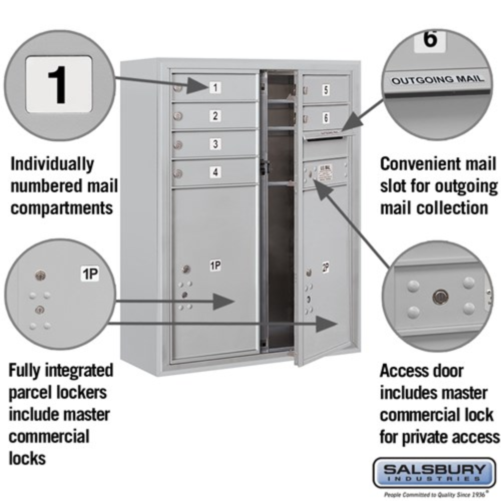 Salsbury 10 Door High Surface Mounted 4C Horizontal Mailbox | 6 Doors and 2 Parcel Lockers with Private Access