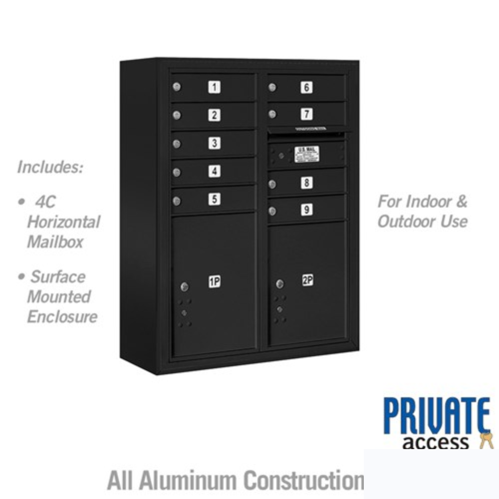 Salsbury 10 Door High Surface Mounted 4C Horizontal Mailbox | 9 Doors and 2 Parcel Lockers  with Private Access