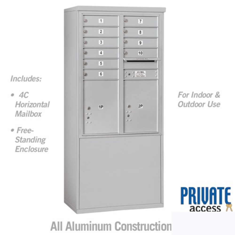 Salsbury 11 Door High Free-Standing 4C Horizontal Mailbox | 10 Doors and 2 Parcel Lockers with Private Access