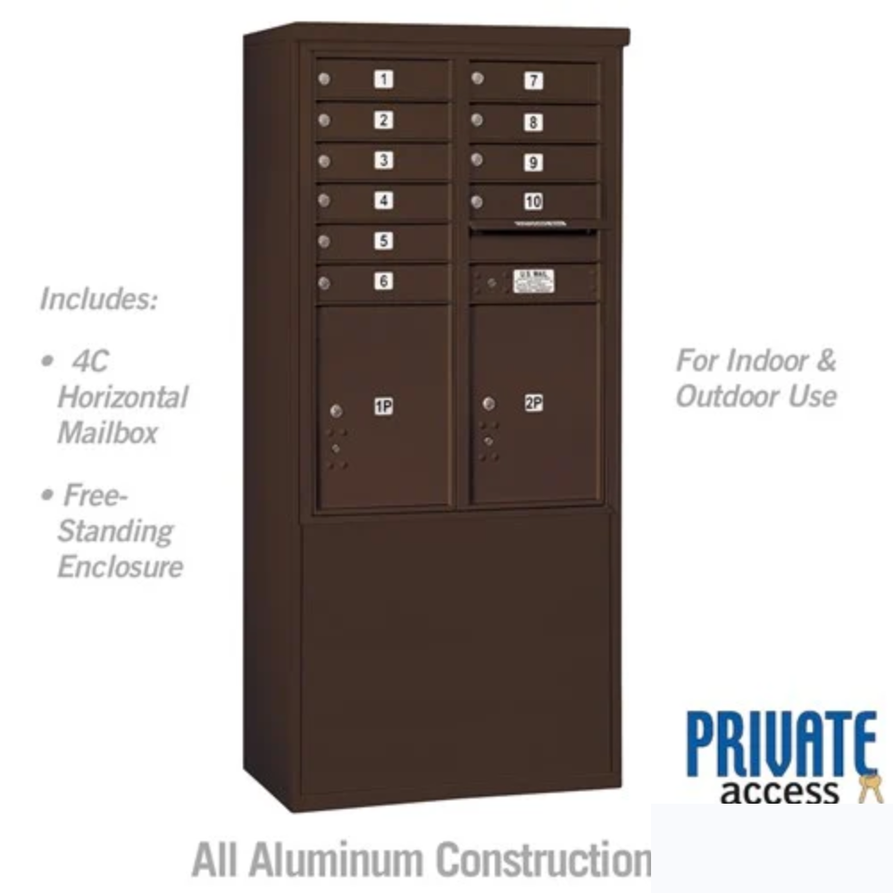 Salsbury 11 Door High Free-Standing 4C Horizontal Mailbox | 10 Doors and 2 Parcel Lockers with Private Access