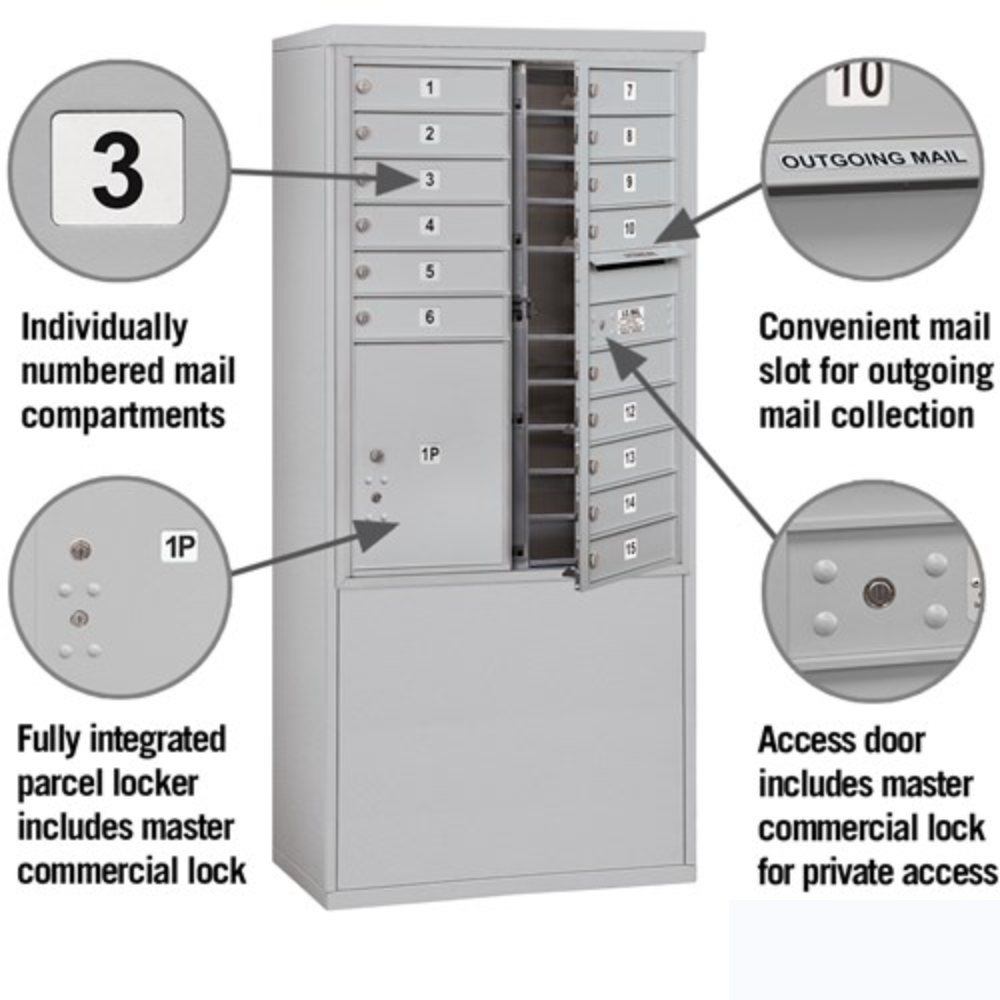 Salsbury 11 Door High Free-Standing 4C Horizontal Mailbox | 15 Doors and 1 Parcel Locker with Private Access