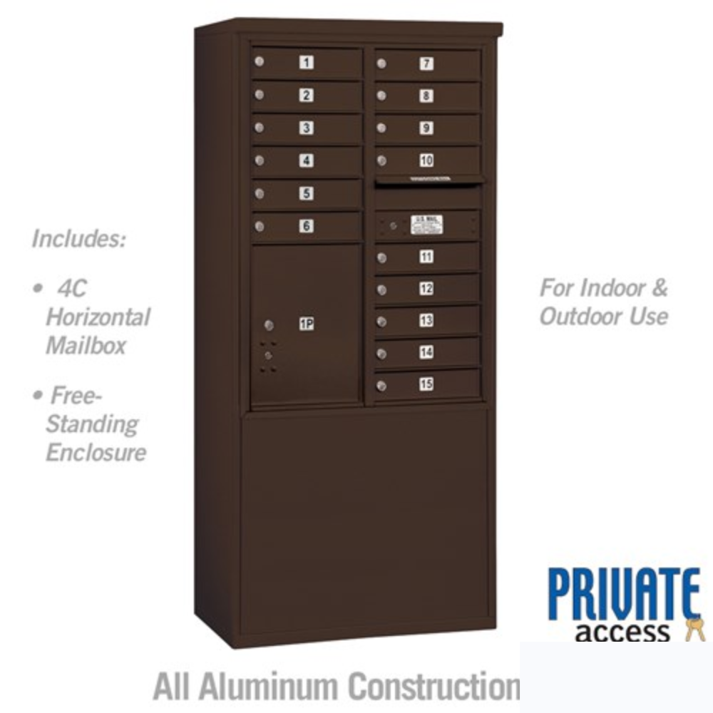 Salsbury 11 Door High Free-Standing 4C Horizontal Mailbox | 15 Doors and 1 Parcel Locker with Private Access