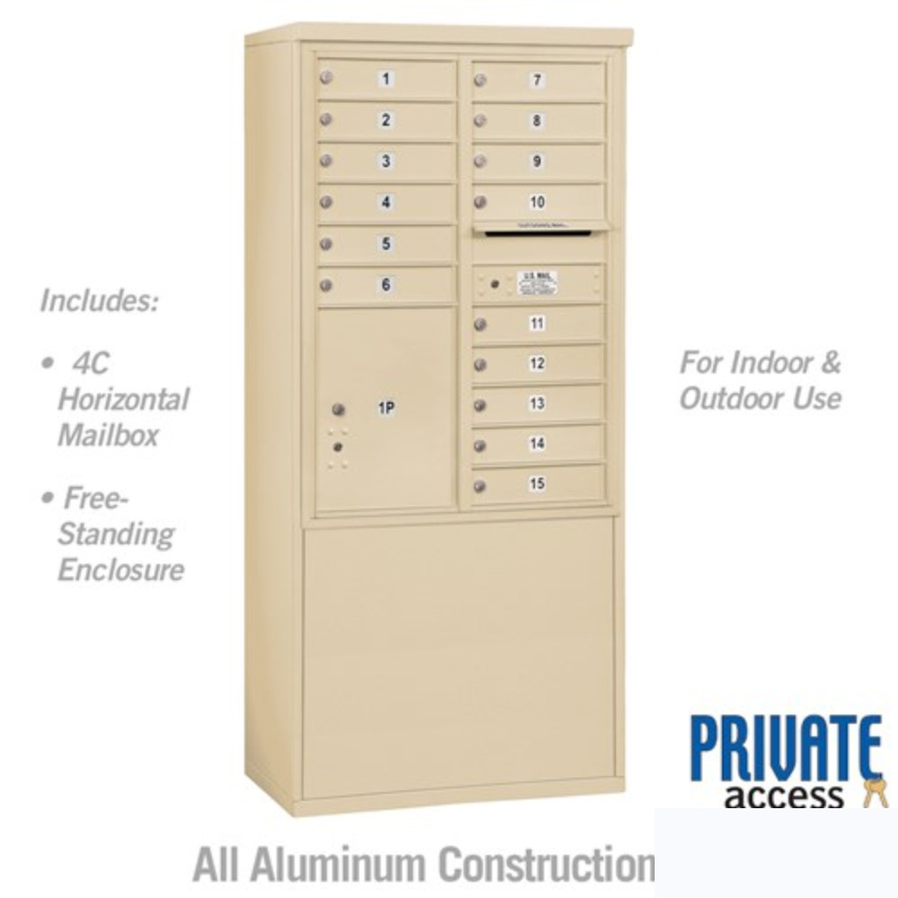 Salsbury 11 Door High Free-Standing 4C Horizontal Mailbox | 15 Doors and 1 Parcel Locker with Private Access