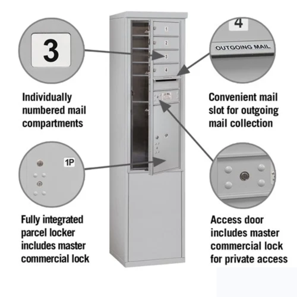 Salsbury 11 Door High Free-Standing 4C Horizontal Mailbox | 4 Doors and 1 Parcel Locker with Private Access