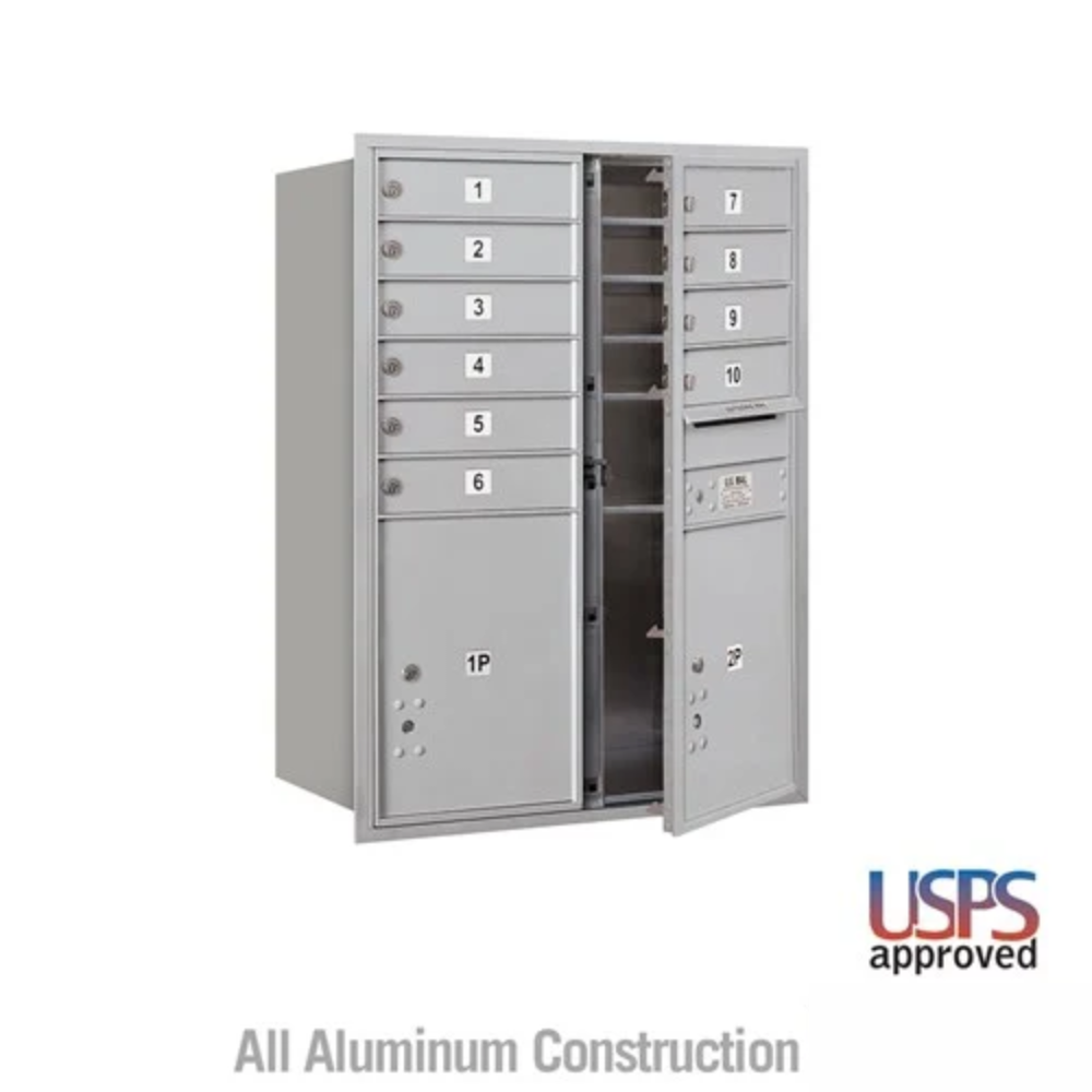 Salsbury 11 Door High Recessed Mounted 4C Horizontal Mailbox | 10 Doors and 2 Parcel Lockers  with USPS Access - Front Loading