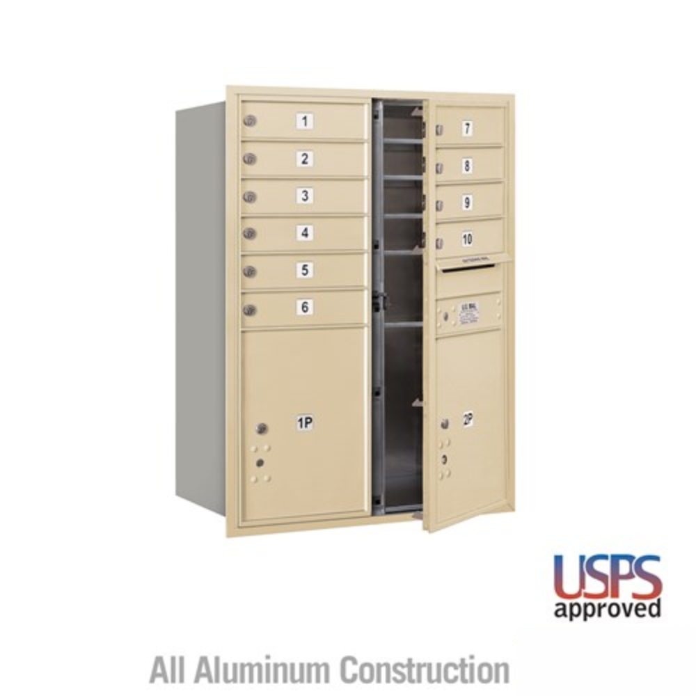 Salsbury 11 Door High Recessed Mounted 4C Horizontal Mailbox | 10 Doors and 2 Parcel Lockers  with USPS Access - Front Loading
