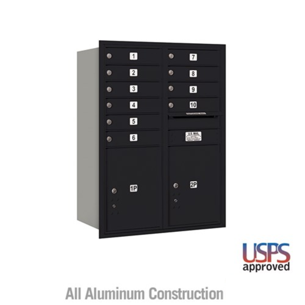 Salsbury 11 Door High Recessed Mounted 4C Horizontal Mailbox | 10 Doors and 2 Parcel Lockers with USPS Access - Rear Loading