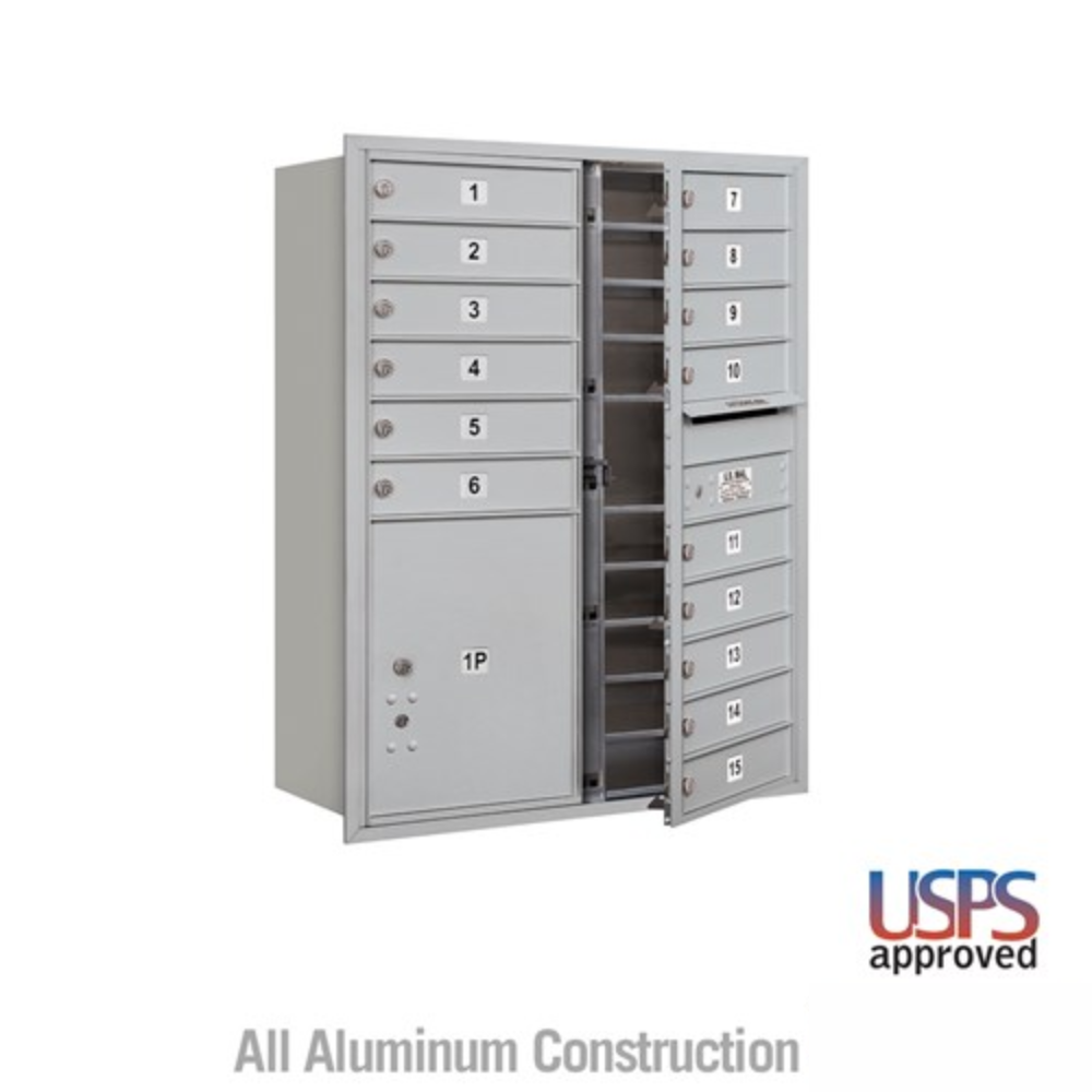 Salsbury 11 Door High Recessed Mounted 4C Horizontal Mailbox | 15 Doors and 1 Parcel Locker with USPS Access - Front Loading