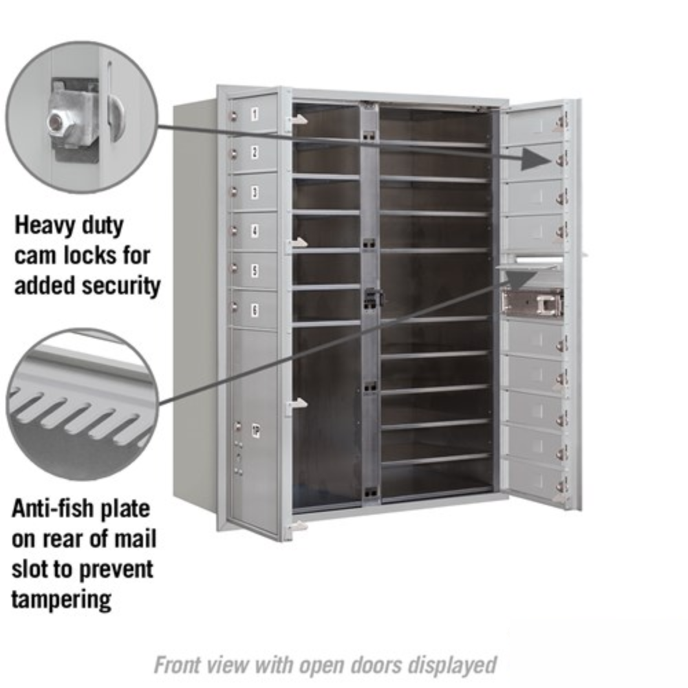 Salsbury 11 Door High Recessed Mounted 4C Horizontal Mailbox | 15 Doors and 1 Parcel Locker with USPS Access - Front Loading
