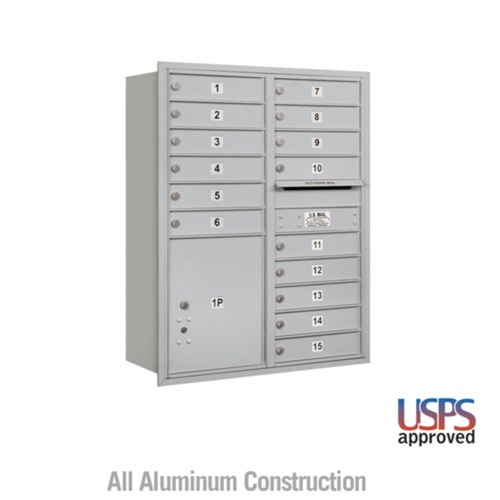 Salsbury 11 Door High Recessed Mounted 4C Horizontal Mailbox | 15 Doors and 1 Parcel Locker with USPS Access - Rear Loading