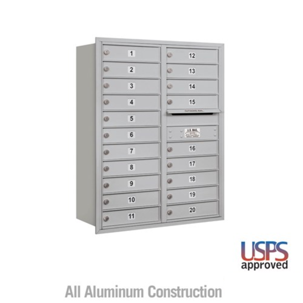 Salsbury 11 Door High Recessed Mounted 4C Horizontal Mailbox | 20 Doors with USPS Access - Rear Loading