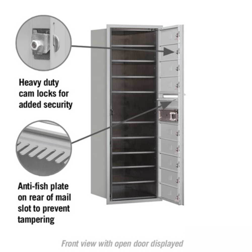 Salsbury 11 Door High Recessed Mounted 4C Horizontal Mailbox | 9 Doors with USPS Access - Front Loading