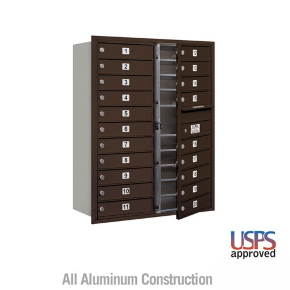 Salsbury 11 Door High Recessed Mounted 4C Horizontal Mailbox with 20 Doors with USPS Access - Front Loading