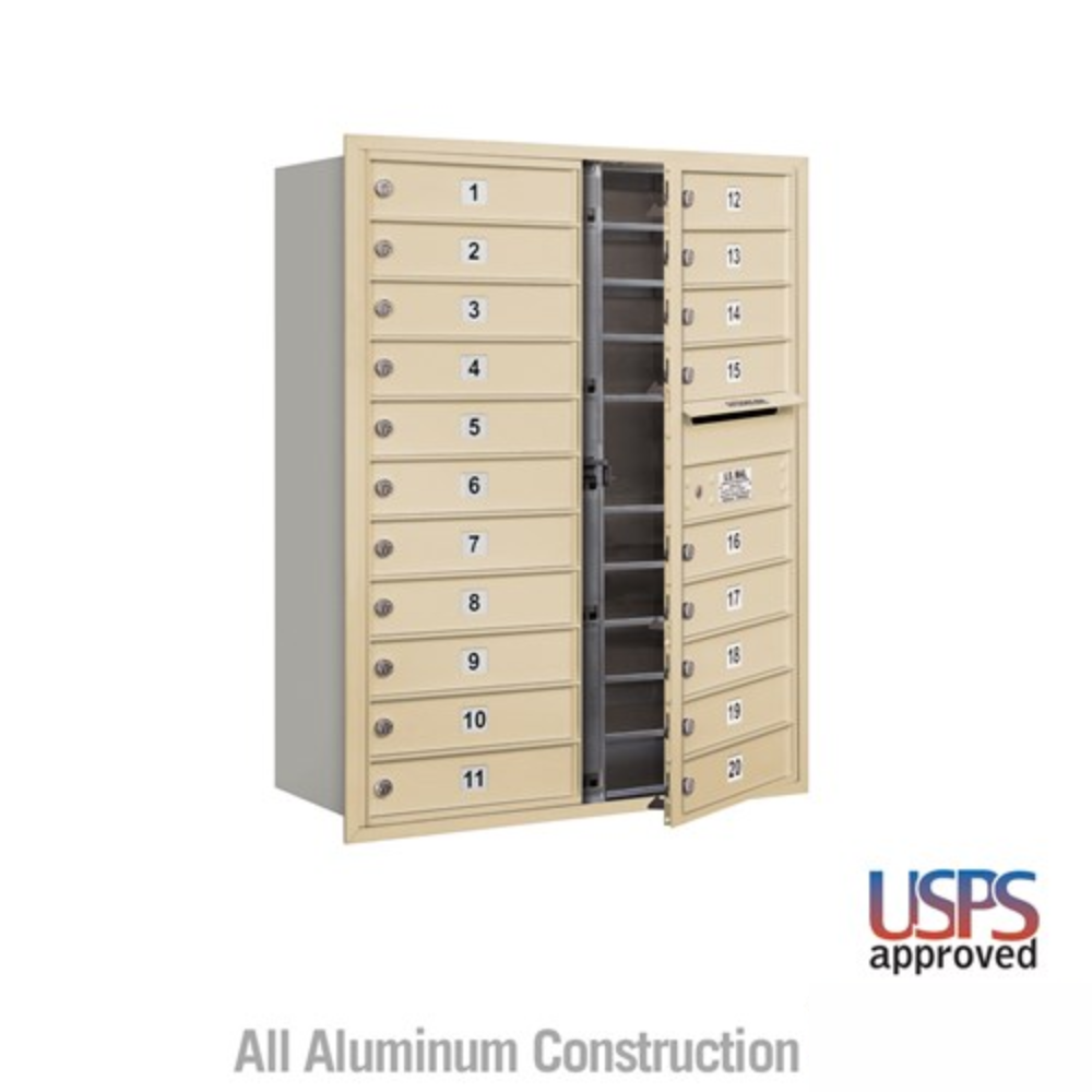 Salsbury 11 Door High Recessed Mounted 4C Horizontal Mailbox with 20 Doors with USPS Access - Front Loading