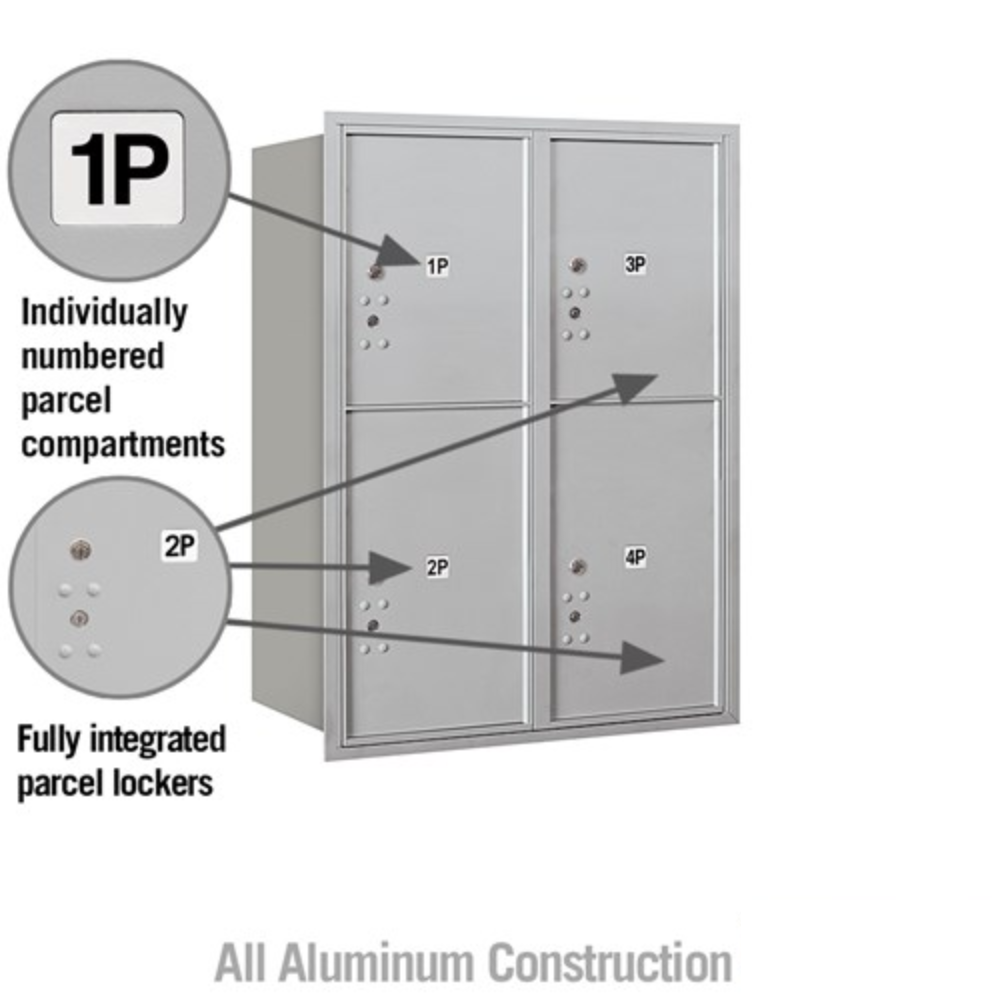 Salsbury 11 Door High Recessed Mounted 4C Horizontal Parcel Locker | 4 Parcel Lockers with USPS Access - Rear Loading