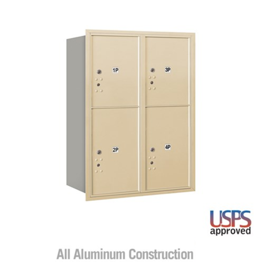 Salsbury 11 Door High Recessed Mounted 4C Horizontal Parcel Locker | 4 Parcel Lockers with USPS Access - Rear Loading