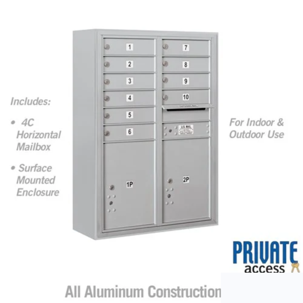 Salsbury 11 Door High Surface Mounted 4C Horizontal Mailbox | 10 Doors and 2 Parcel Lockers  with Private Access