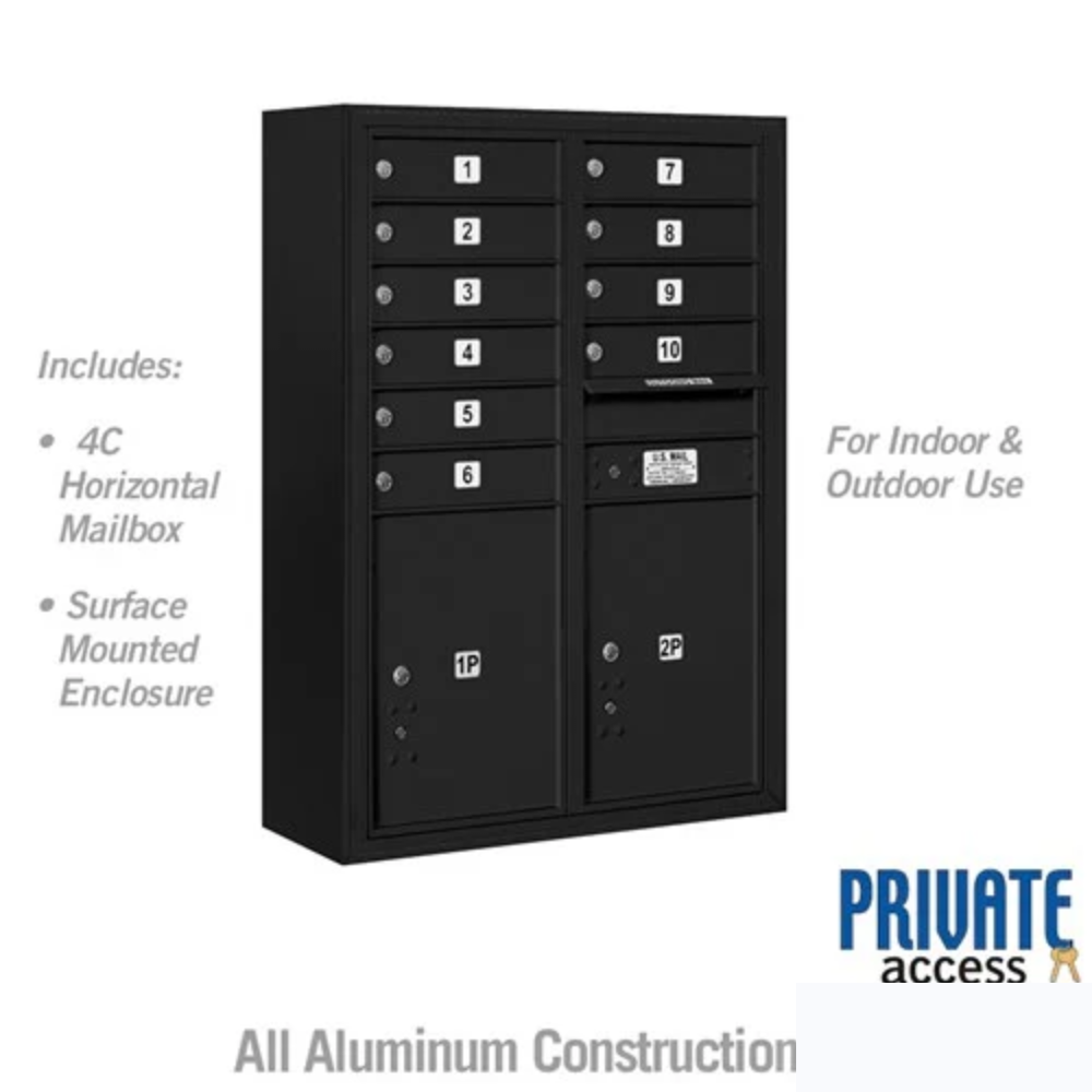 Salsbury 11 Door High Surface Mounted 4C Horizontal Mailbox | 10 Doors and 2 Parcel Lockers  with Private Access