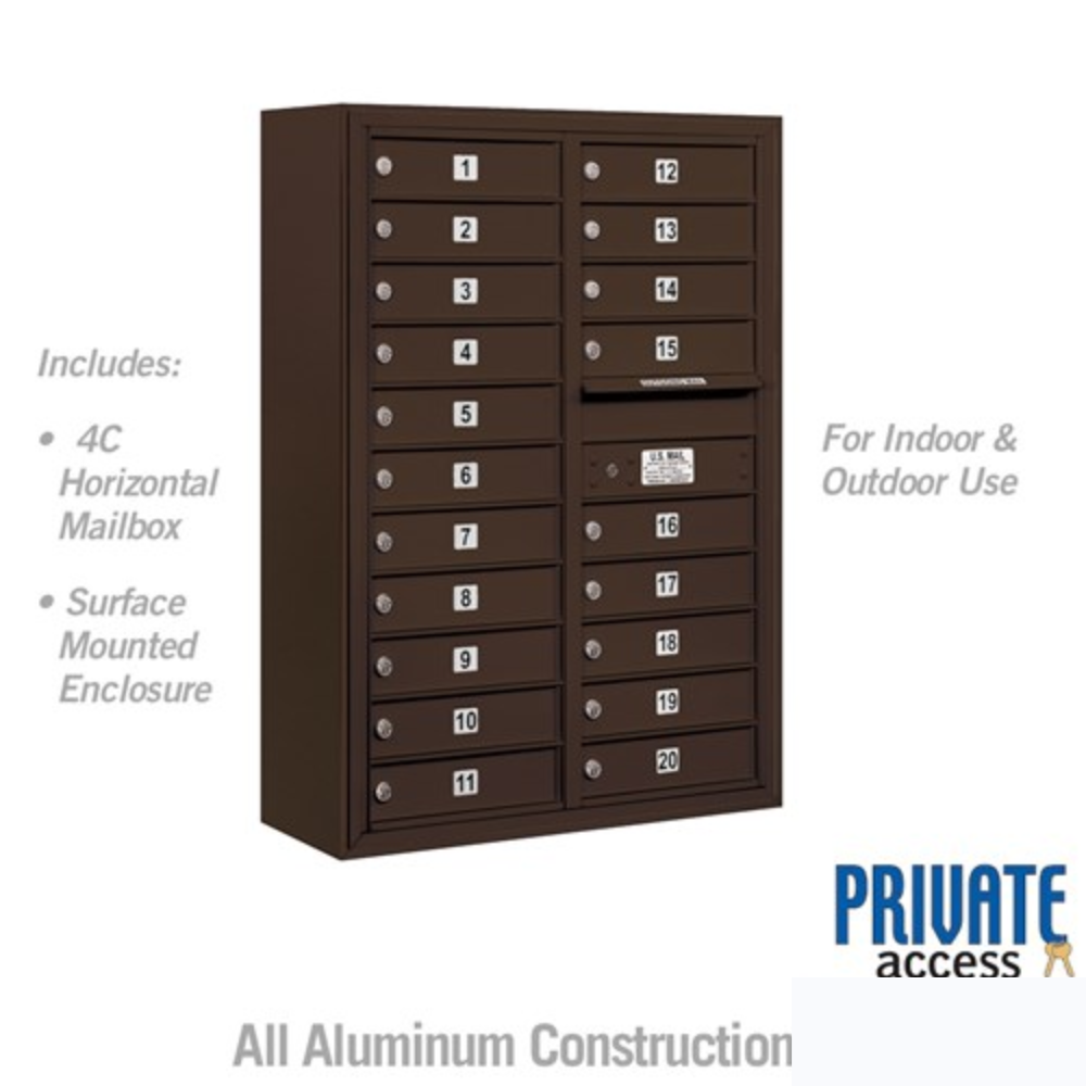 Salsbury 11 Door High Surface Mounted 4C Horizontal Mailbox | 20 Doors  with Private Access