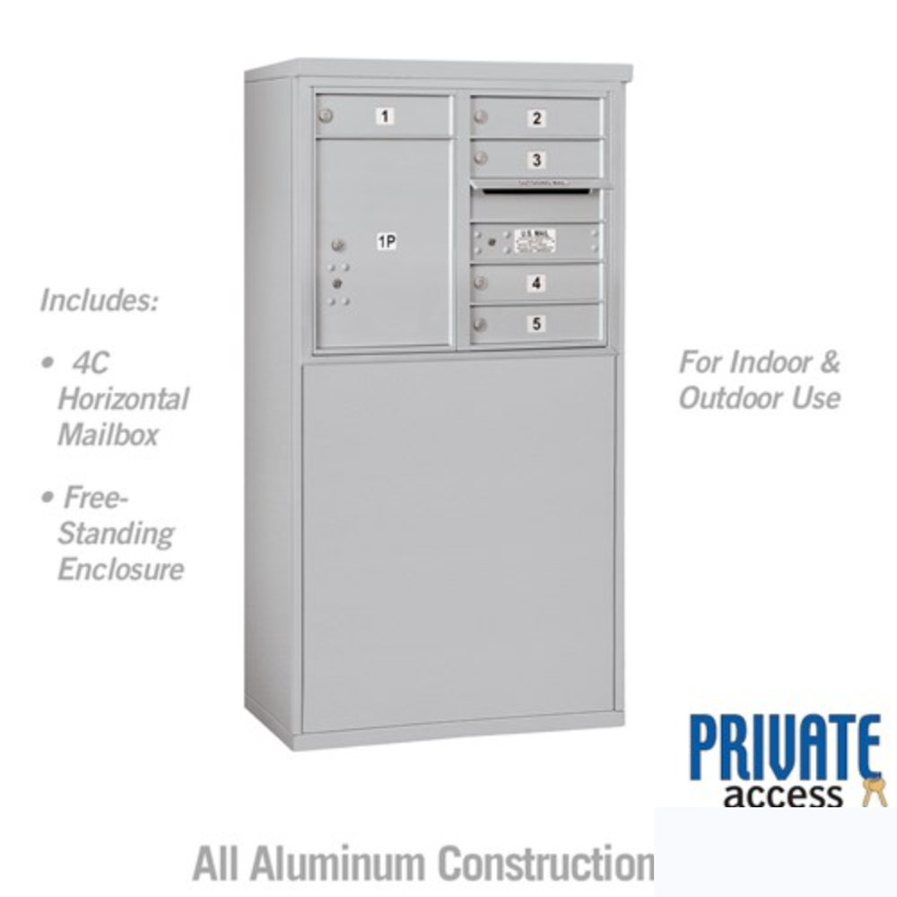 Salsbury 6 Door High Free-Standing 4C Horizontal Mailbox | 5 Doors and 1 Parcel Locker with Private Access