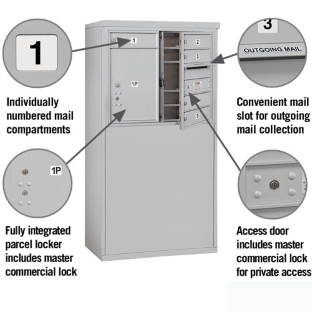 Salsbury 6 Door High Free-Standing 4C Horizontal Mailbox | 5 Doors and 1 Parcel Locker with Private Access