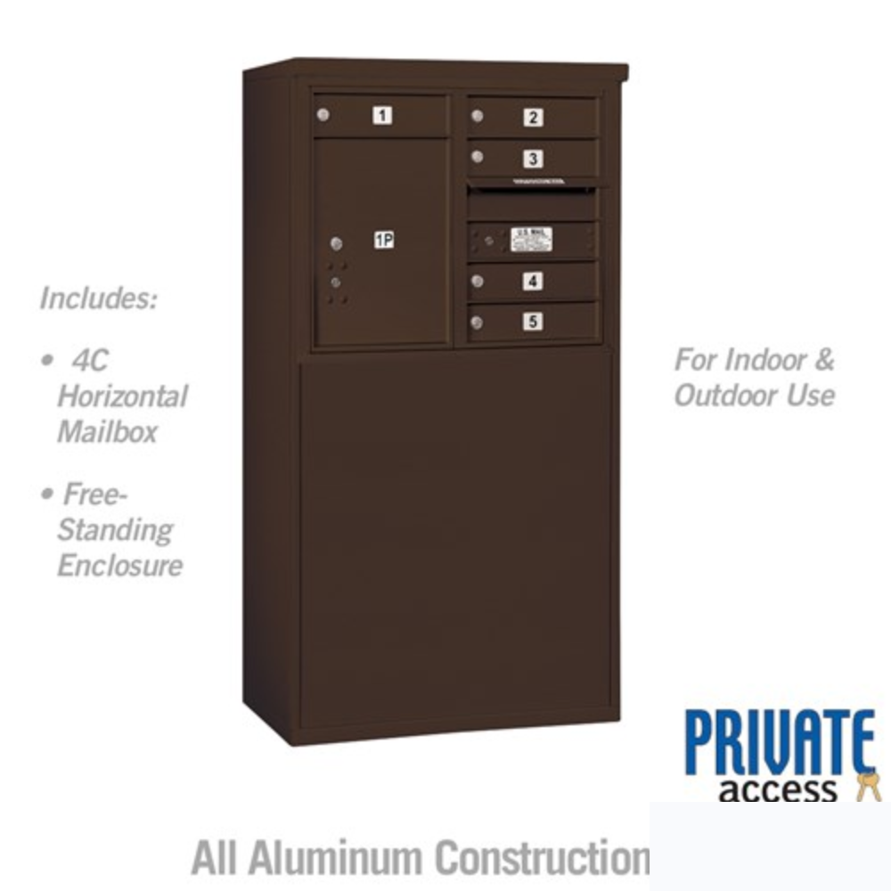 Salsbury 6 Door High Free-Standing 4C Horizontal Mailbox | 5 Doors and 1 Parcel Locker with Private Access