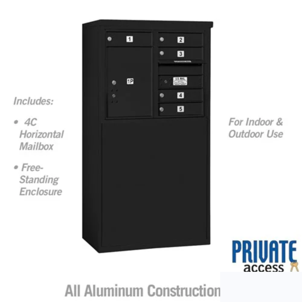 Salsbury 6 Door High Free-Standing 4C Horizontal Mailbox | 5 Doors and 1 Parcel Locker with Private Access