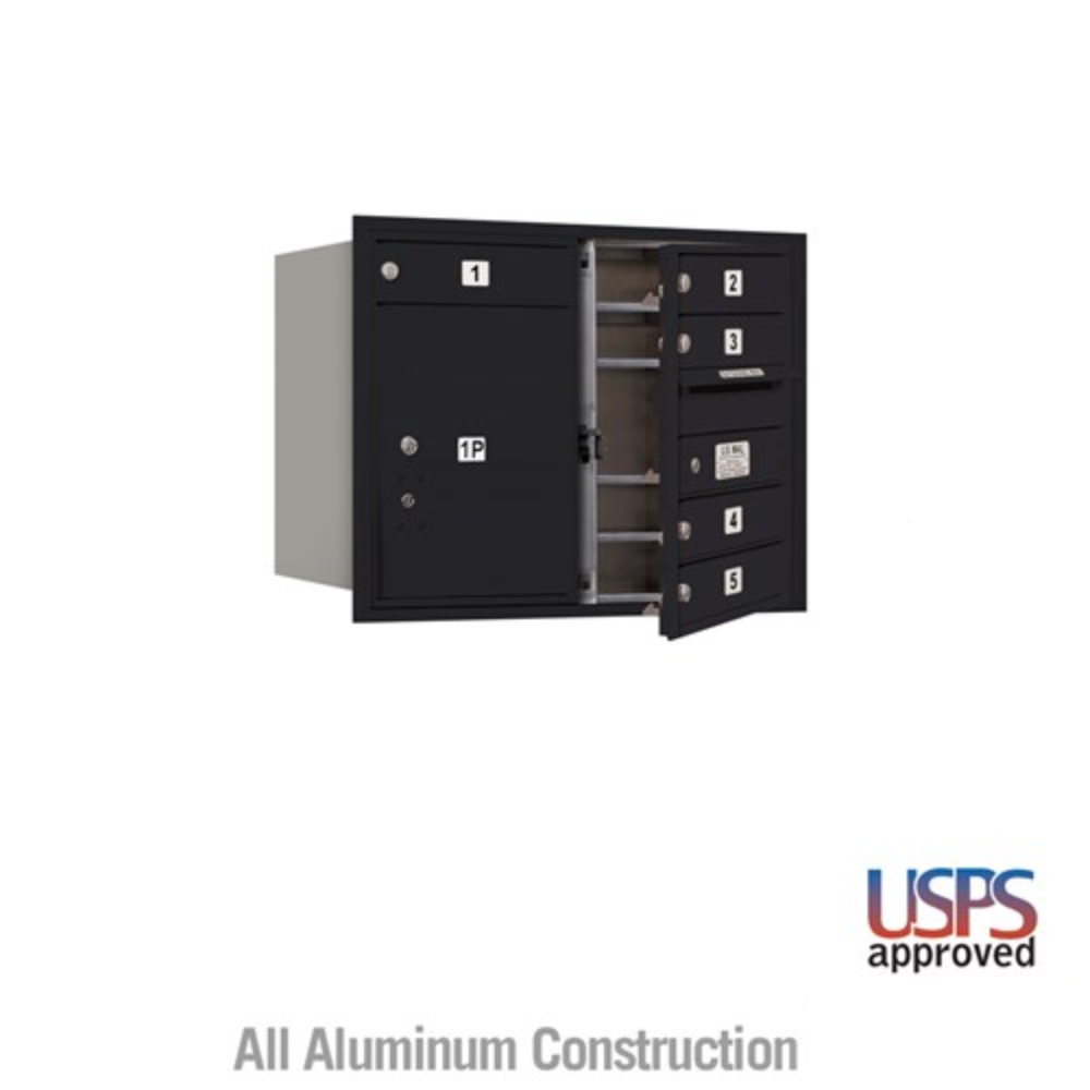 Salsbury 6 Door High Recessed Mounted 4C Horizontal Mailbox | 5 Doors and 1 Parcel Locker with USPS Access - Front Loading
