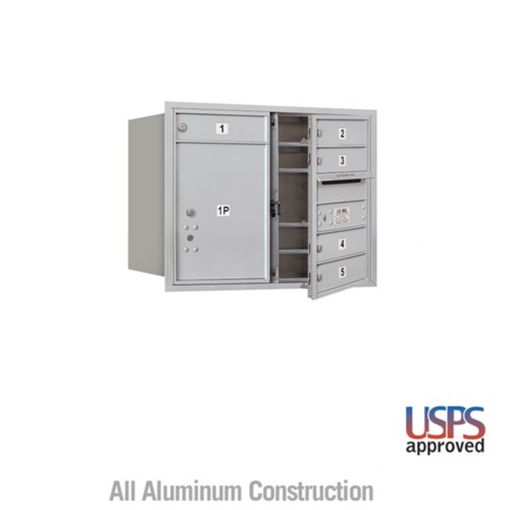 Salsbury 6 Door High Recessed Mounted 4C Horizontal Mailbox | 5 Doors and 1 Parcel Locker with USPS Access - Front Loading