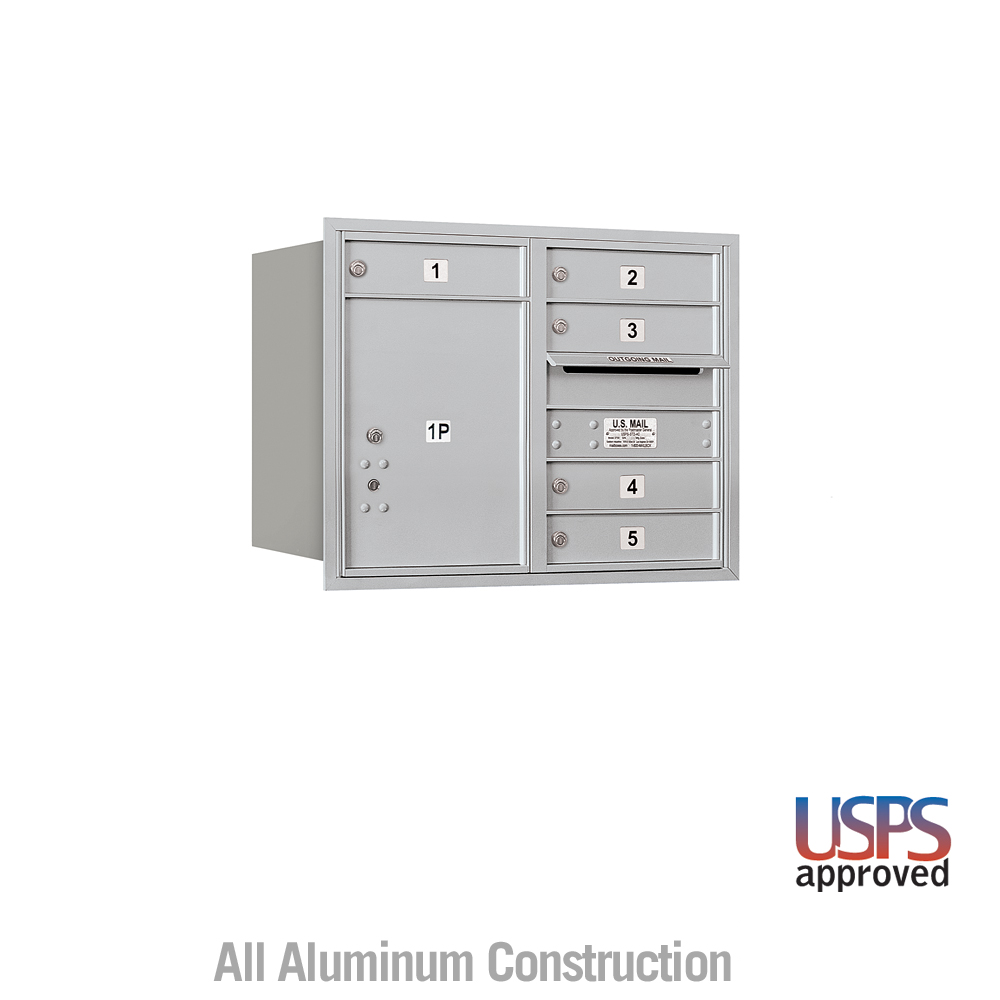 Salsbury 6 Door High Recessed Mounted 4C Horizontal Mailbox | 5 Doors and 1 Parcel Locker with USPS Access - Rear Loading