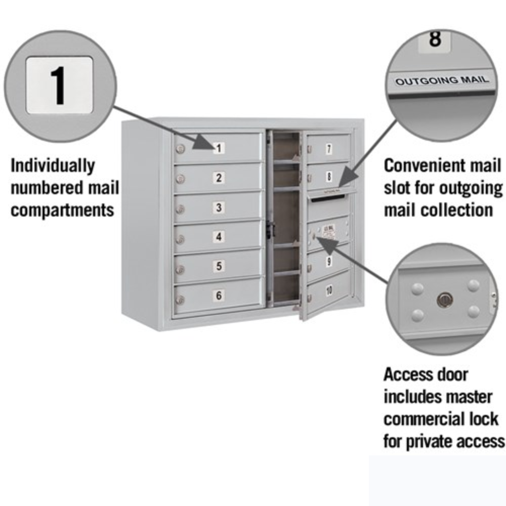 Salsbury 6 Door High Surface Mounted 4C Horizontal Mailbox | 10 Doors  with Private Access