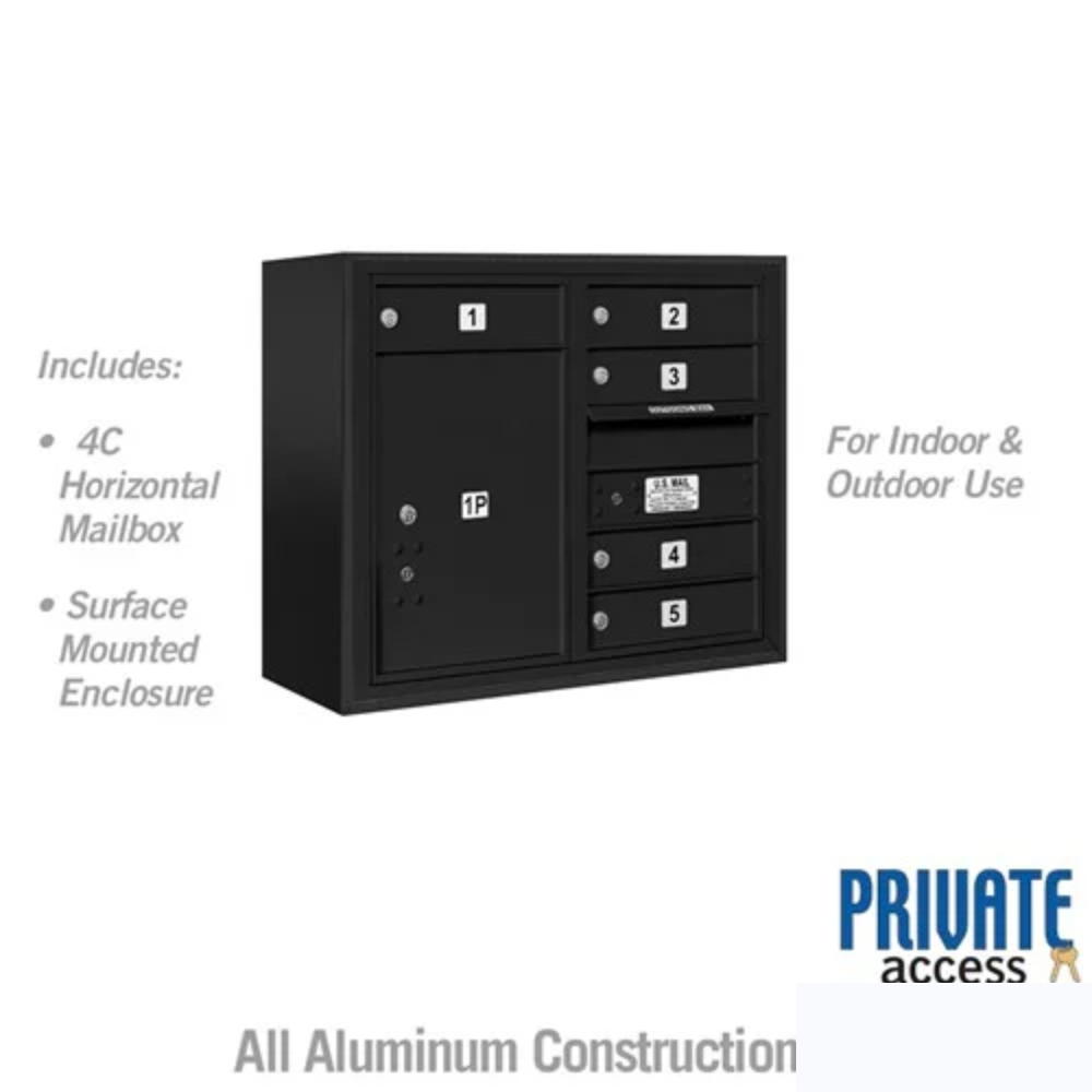 Salsbury 6 Door High Surface Mounted 4C Horizontal Mailbox | 5 Doors and 1 Parcel Locker with Private Access