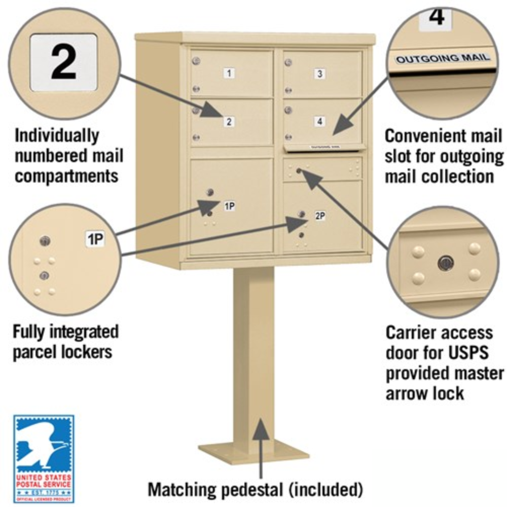 Salsbury Cluster Box Unit | 4 Doors and 2 Parcel Lockers with USPS Access – Type 5