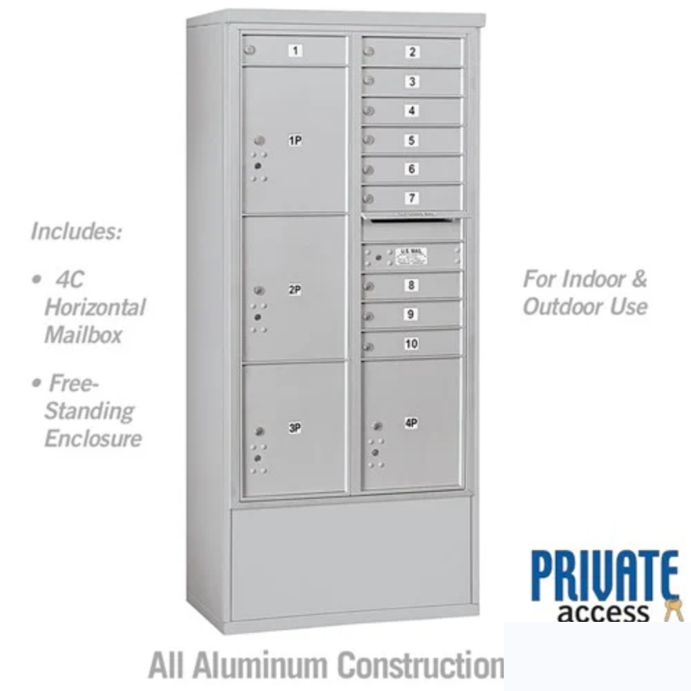 Salsbury Maximum Height Free-Standing 4C Horizontal Mailbox | 10 Doors and 4 Parcel Lockers Private Access