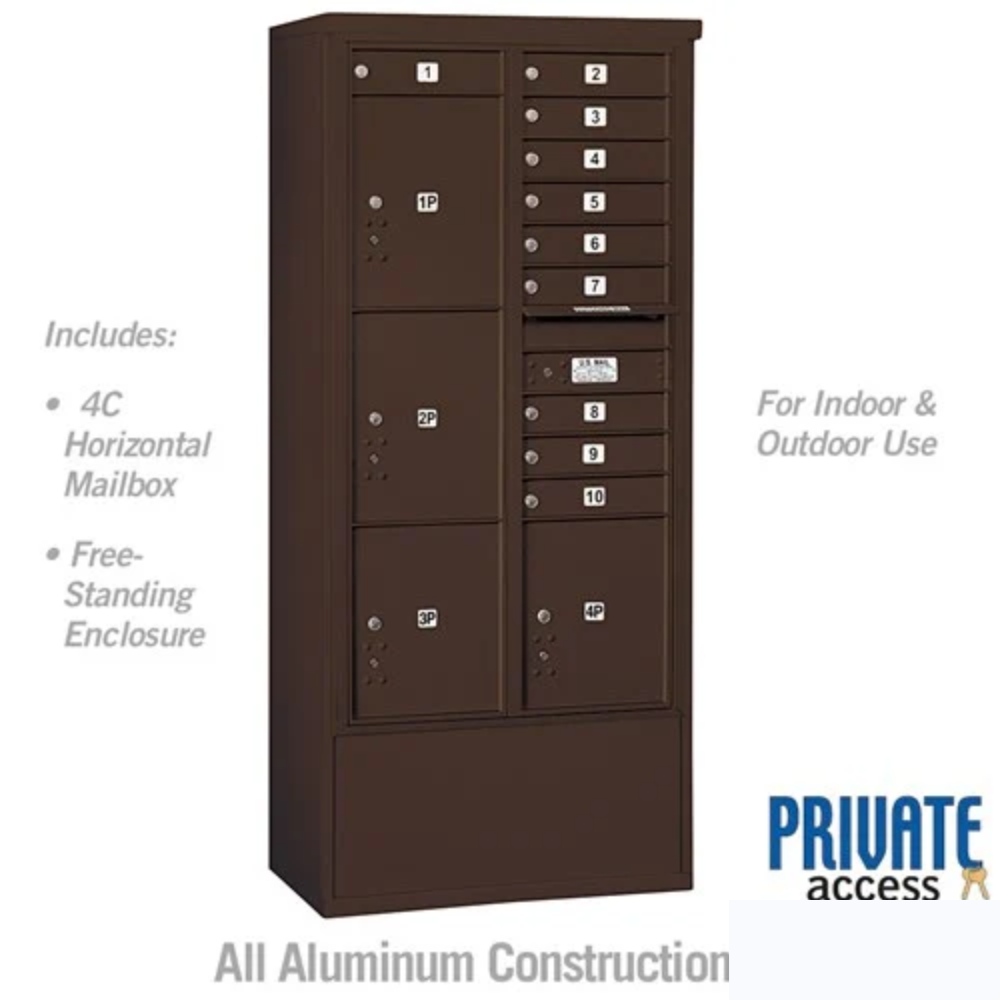 Salsbury Maximum Height Free-Standing 4C Horizontal Mailbox | 10 Doors and 4 Parcel Lockers Private Access