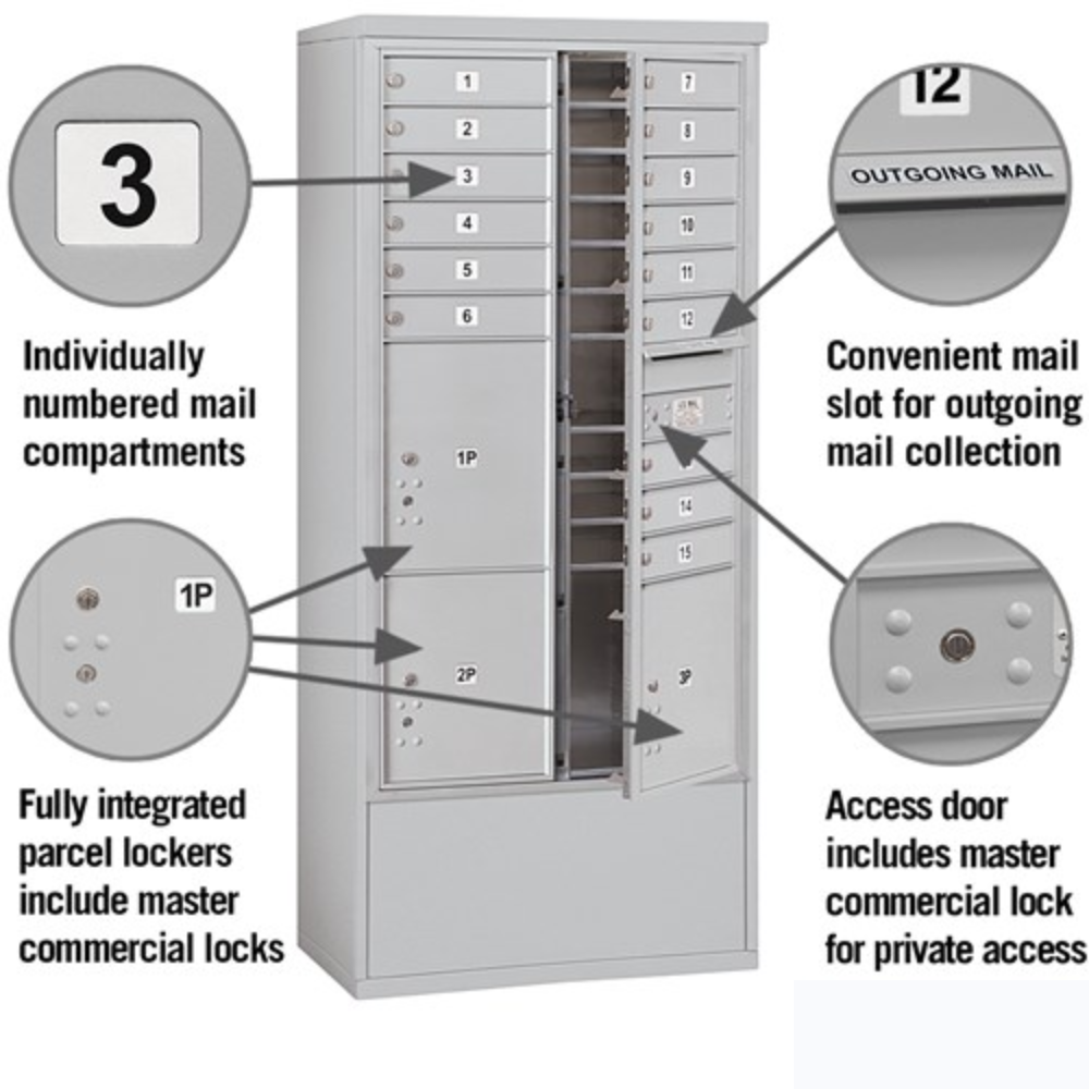 Salsbury Maximum Height Free-Standing 4C Horizontal Mailbox | 15 Doors and 3 Parcel Lockers with Private Access