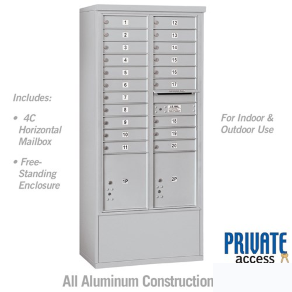 Salsbury Maximum Height Free-Standing 4C Horizontal Mailbox | 20 Doors and 2 Parcel Lockers  with Private Access